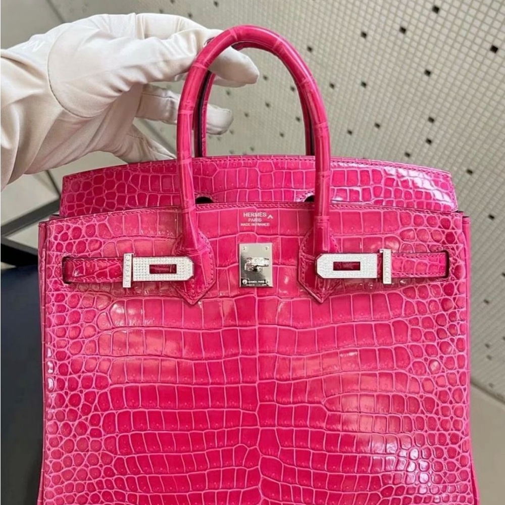 Pink Crocodile Leather Handbag